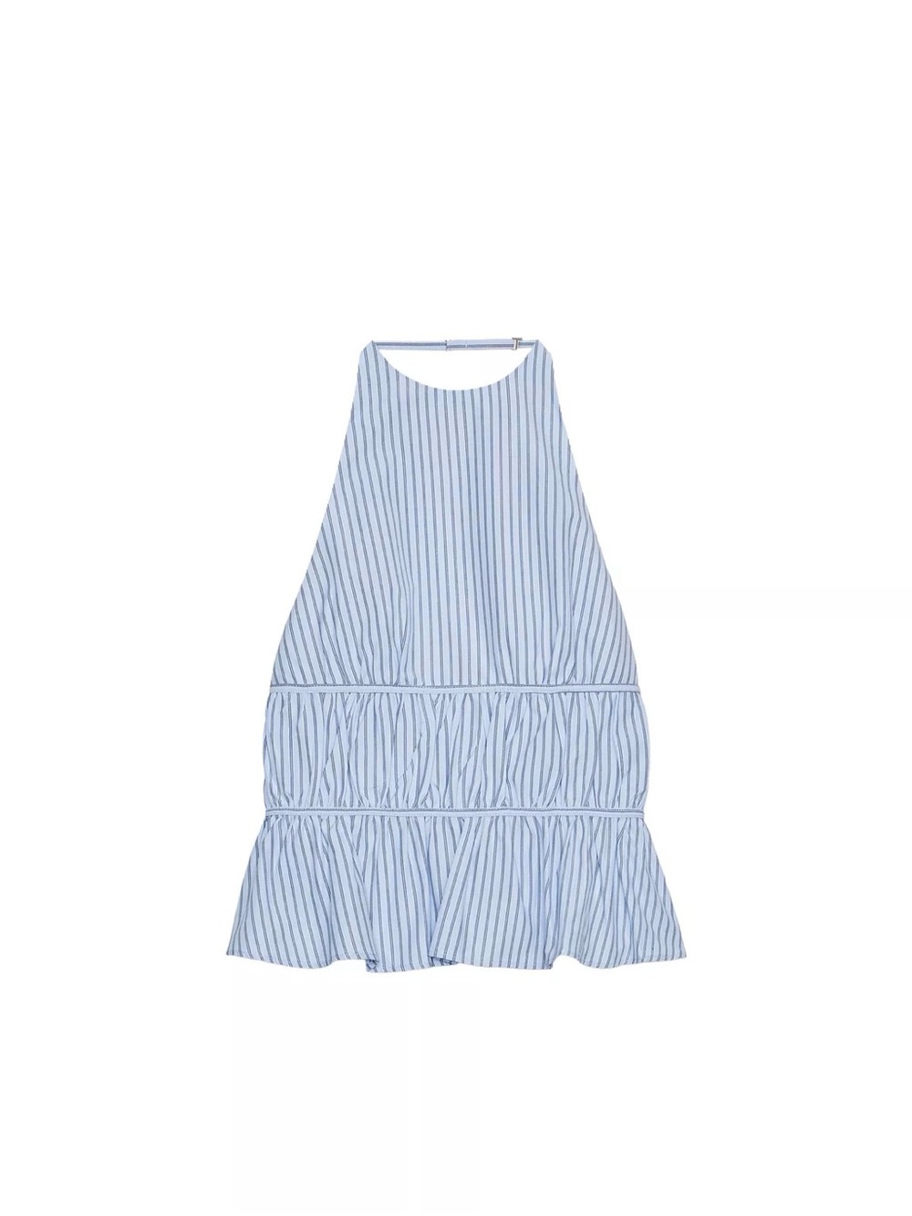 Zara Light Blue & White Striped Halter Ruffle Dress
